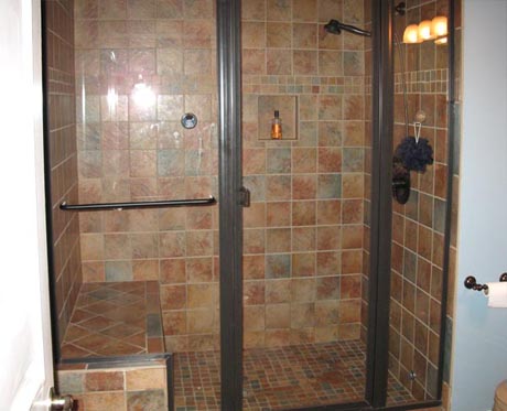 brown tile shower